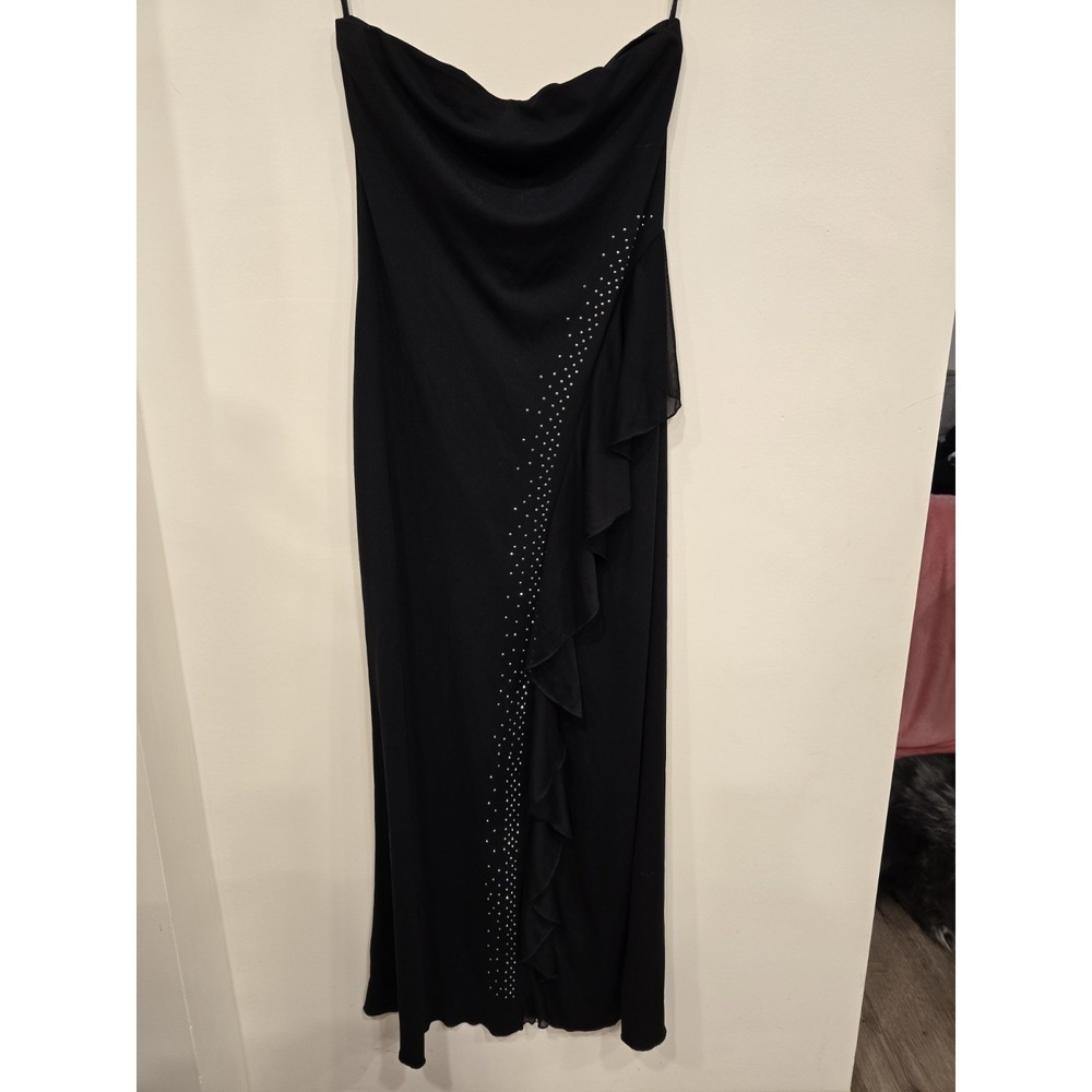 Y2K Taboo LG Black Strapless Rhinestone Maxi Dress Whimsigoth Grunge Dark Fairy